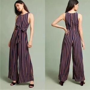 Anthropologie Plenty by Tracy Reese Wide Leg Stripes Jumpsuit Front Tie XS